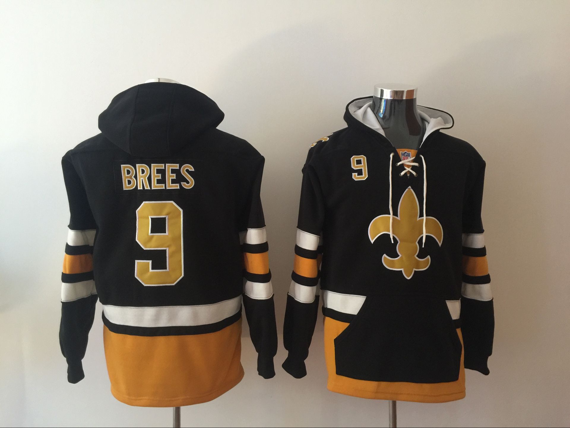 Men NFL Nike New Orleans Saints #9 Brees black Sweatshirts->nfl t-shirts->Sports Accessory